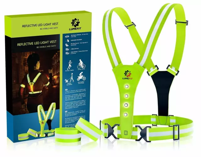 LUMEFIT High Visibility Vest Reflective Running Cycling LED Vests with Armbands