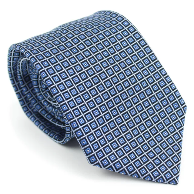 Ermenegildo Zegna Blue Geometric Pattern Textured Weave 100% Silk Neck Tie ***
