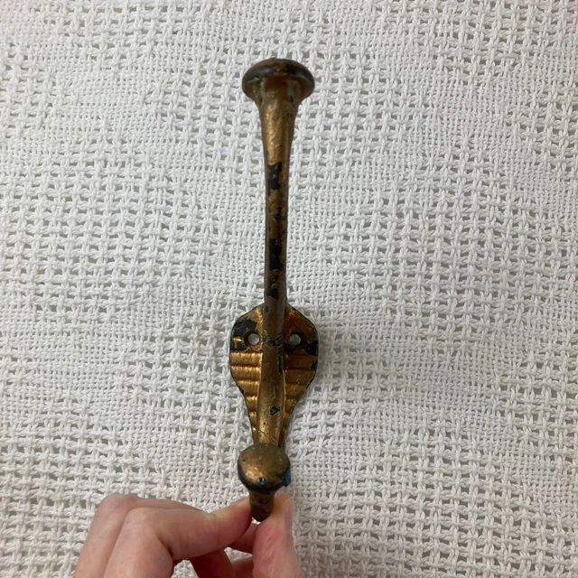Vintage Bronze Painted Metal Double Wall Hook with Patina 2