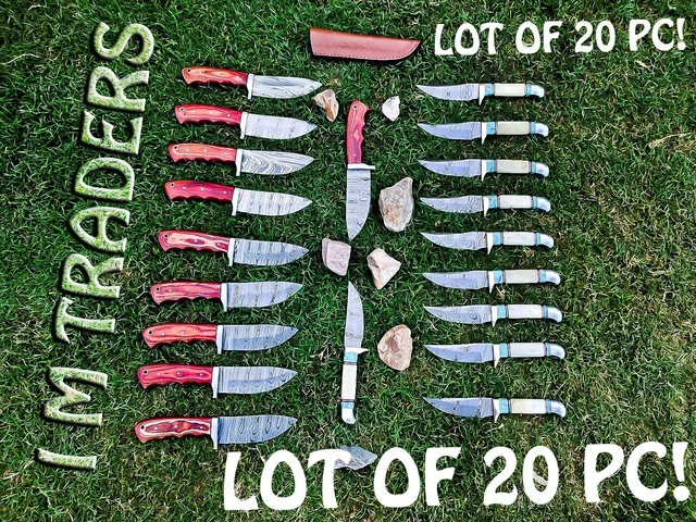 Lot Of 20 Custom Handmade Damascus Steel Hunting Skinner Knives Camping Knives