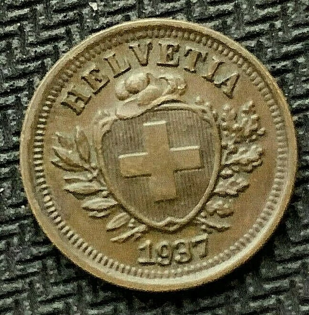1937 Switzerland 1 Rappen Coin  UNC    Higher Grade World Coin     #C816