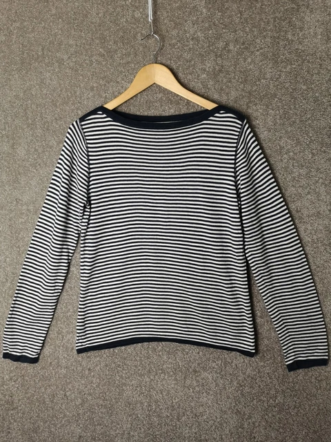 Tommy Hilfiger Navy & White Striped Round Neck Cotton Jumper - Women's Large