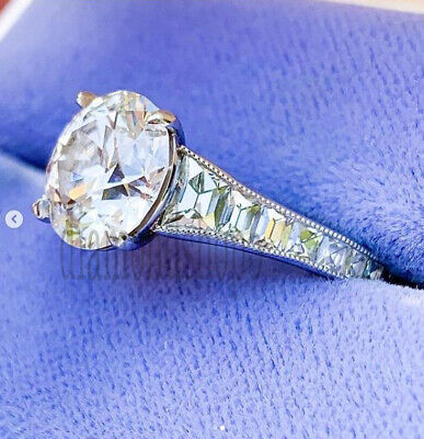 Old Mine Round Cut 1.65 CT White Moissanite Art Deco Ring 925 Sterling Silver