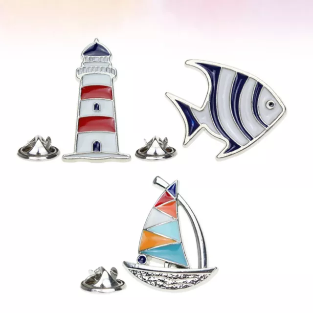 Style Cartoon Brooch Set - Fish, Sailboat, Lighthouse Jewelry-SO