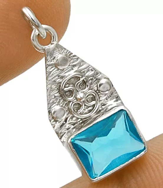 3CT Aquamarine 925 Solid Genuine Sterling Silver Pendant 1" Long NW8-9