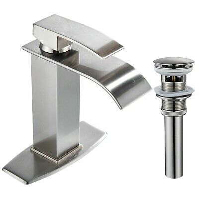 Brushed Nickel Bathroom Sink Faucet Waterfall Single Handle Lavatory Countertop