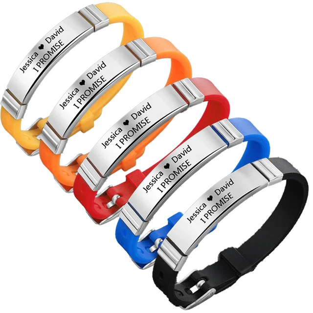 Personalize Medical Alert ID Bracelet Silicone Allergy Diabetes Bangle Men 22cm