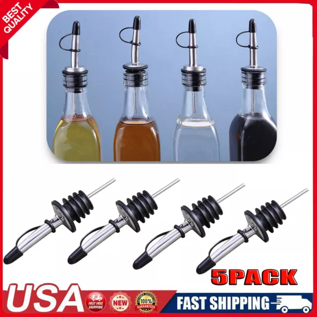 5pc Liquor Spirit Pourer Flow Wine Bottle Pour Spout Stopper Stainless Steel