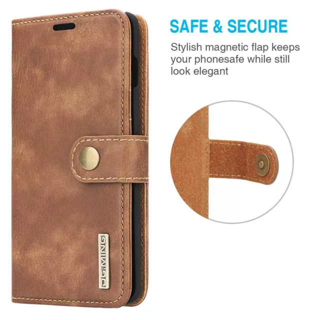 [Magnetic Feature] Brown 100% Genuine Leather Wallet Case for iPhone 11 Pro X 8