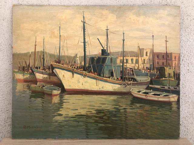 Quadro vintage -Marina-dipinto a olio su tavola