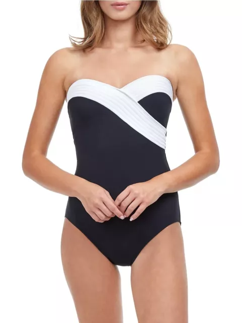 GOTTEX WOMENS ETT2W19 Black Adjustable Straps One Piece Swimsuit 