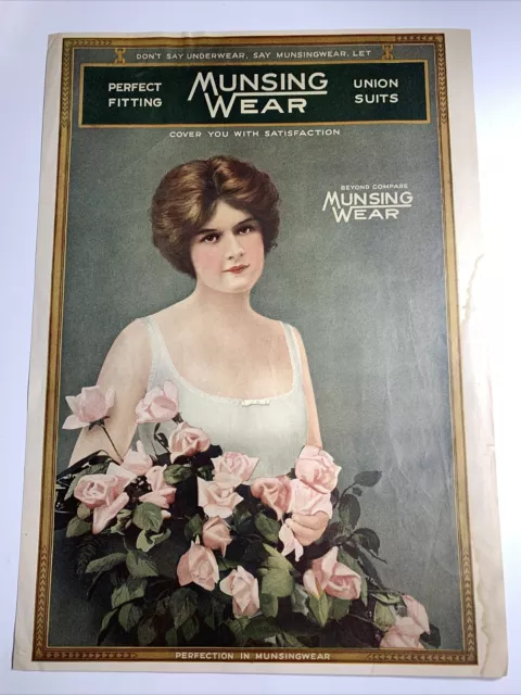 Munsing wear Underwear ad  Pin Up Flapper 1917 W Roses Girl