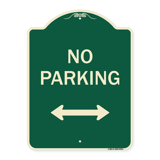 Designer Series - No Parking With Bidirectional Arrow Black & Gold Metal Sign