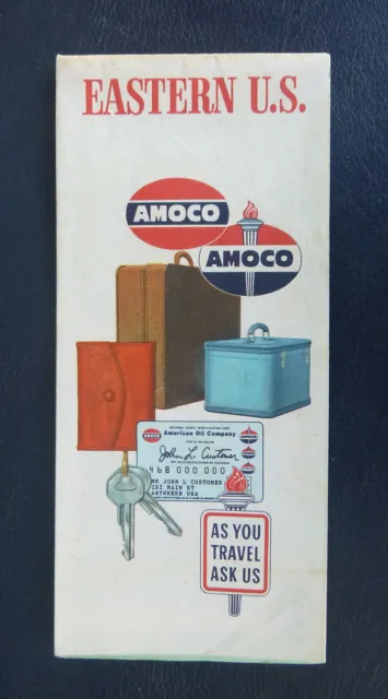 1960 Eastern United States  road map Amoco oil   gas very early interstate