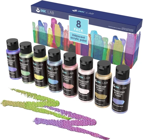 Pintura acrílica iridiscente INK LAB 8 colores cambio de color 8 x 60 ml