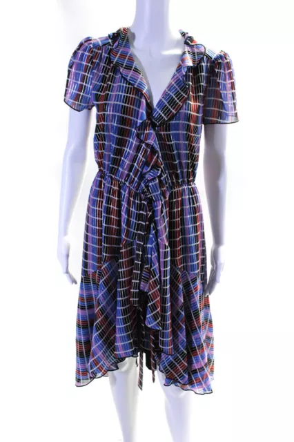 Wayf Womens Striped Print Ruffled Knee-Length Wrap Dress Multicolor Size 8