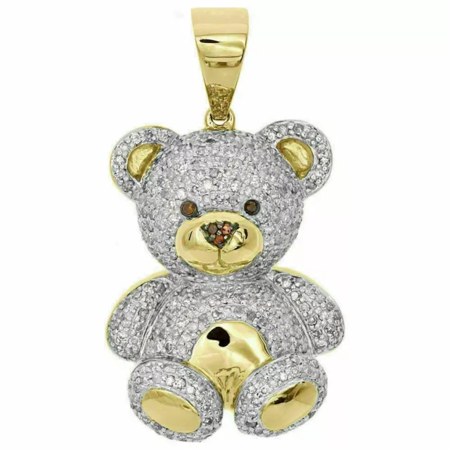 3.00 Ct Round Cut Lab-Created Diamond Teddy Bear Pendant 14K Yellow Gold Plated