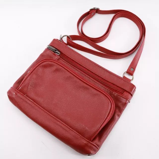 Travel Crossbody Handbag Women Small Red Pebbled Leather Organizer Purse Bag