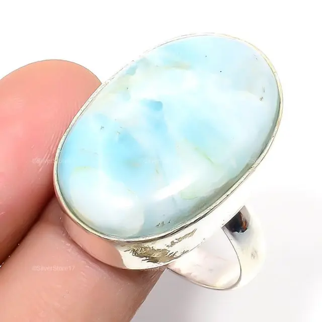 Natural Dominican Republic Larimar 925 Silver Ring Size  For Women