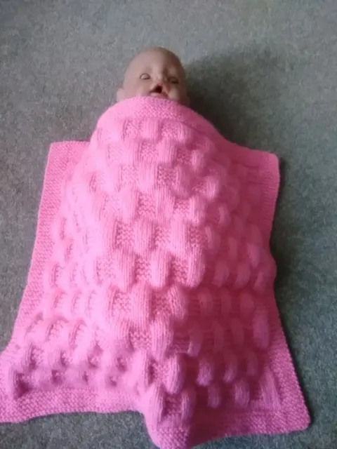Hand Knitted Pink Doll's Blanket