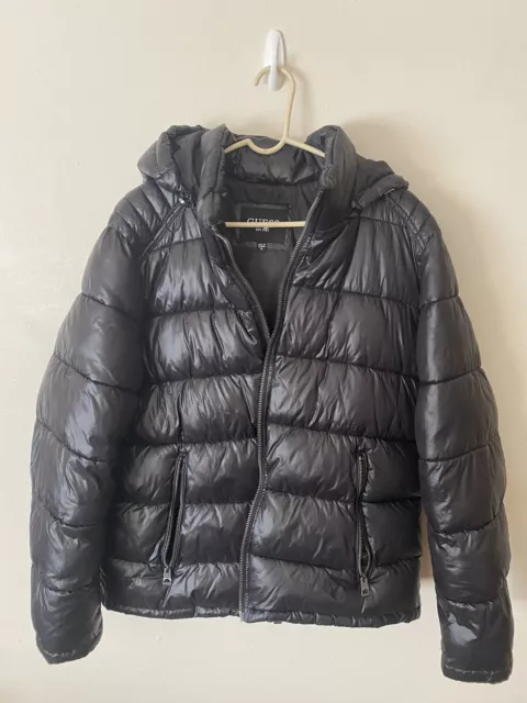GUESS Original Design Hooded Puffer Coat Winter Jacket Men's Size XL Black