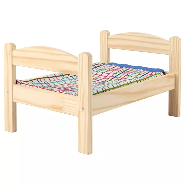 NEW Ikea Duktig Doll / Teddy Wooden Bed With Bedlinen Set. Pine, multicolour