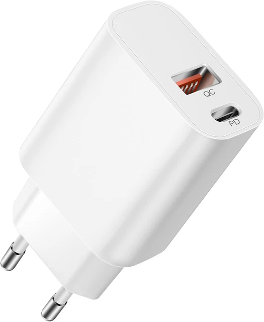 Chargeur USB C, 2-Ports 20W Chargeur Rapide USB, USB-C Prise Type C Adaptateur S