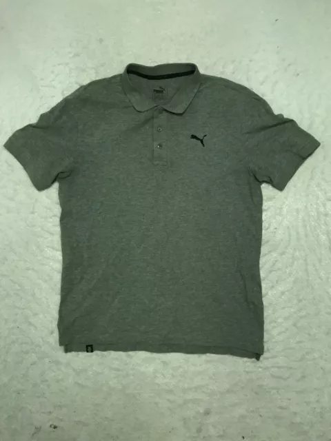 Puma Grey Size M Logo Basic Short Sleeve Logo Mens Polo Button Shirt