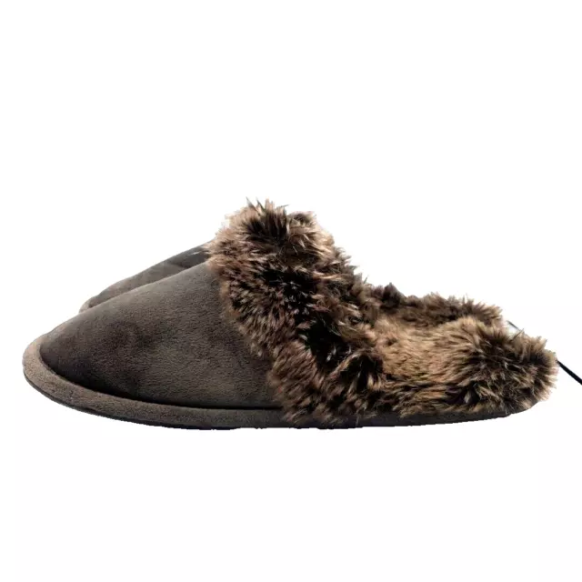 Restoration Hardware Luxe Faux Mink Fur Gray Slip on Slippers size L/XL 3