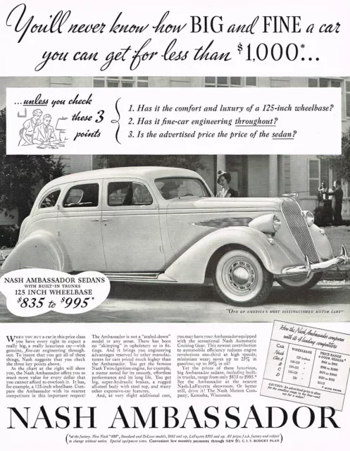 1936 BIG Vintage Nash Ambassador Sedan Car Automobile Photo Print Ad b