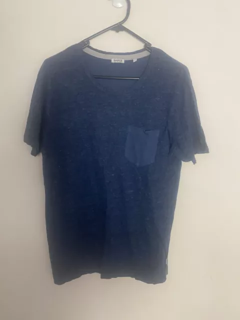 Marcs Men’s  T-shirt With Pocket Size M Blue Short Sleeve  Linen Blend Preowned