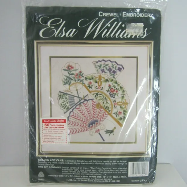 NEW ELSA WILLIAMS Golden Age Fans Crewel Embroidery Kit 0412 Linen Rare ...