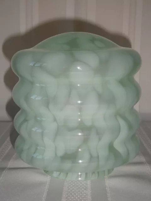 Deco Vintage Mottled Green Glass Beehive Lamp / Light Shade 1930-40's.