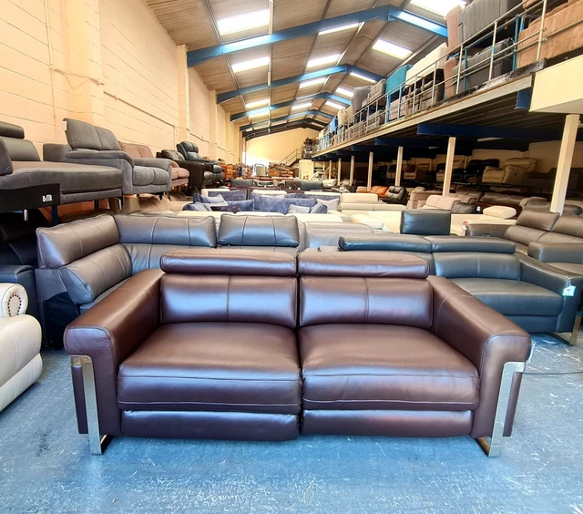 EXDISPLAY MORENO BROWN leather electric recliner 3 seater sofa £1,299.