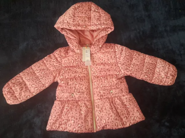 Baby Girls Designer River Island Coat 12-18 Months Leopard Print pink gold zip