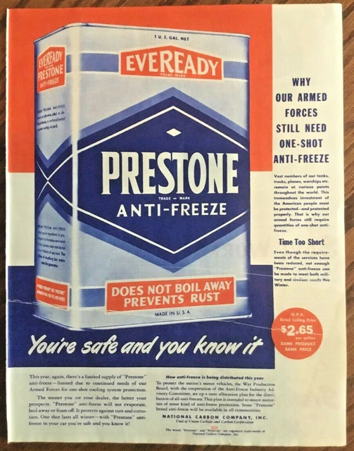 PRESTONE ANTIFREEZE AD 1945 original vintage 1940s retro art illus