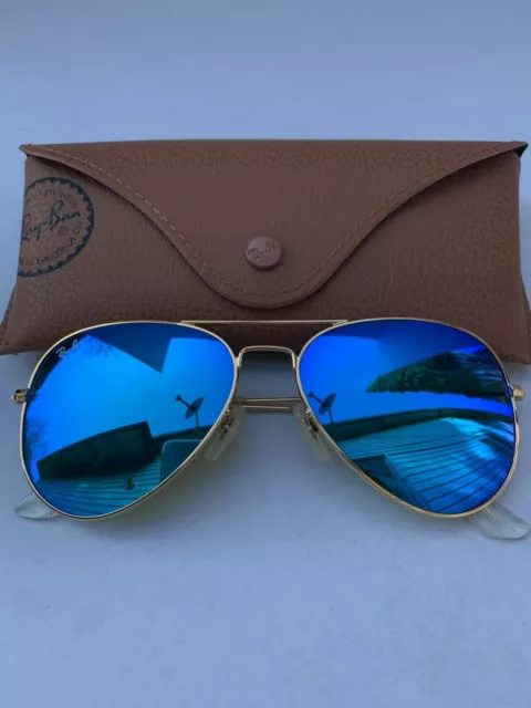 Ray-Ban Aviator Sunglasses 112/17 RB3025 58m Gold Frame & Blue Mirror Lenses