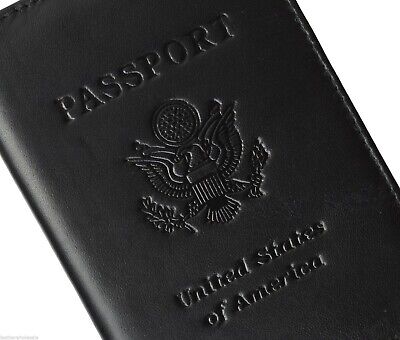 NEW BLACK Leather Embossed USA PASSPORT COVER Organizer Travel Wallet by Marshal
