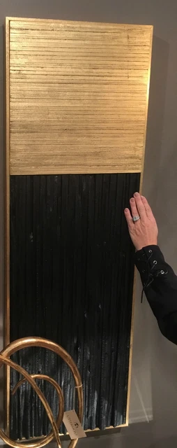 Xxl 47" Abstract Metallic Gold Black Wood Strips Tall Wall Art Panels Uttermost