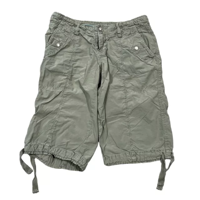 Fossil Y2K Cargo Capris Shorts Womens Sz 4 Green Flap Pockets Cinch Hems