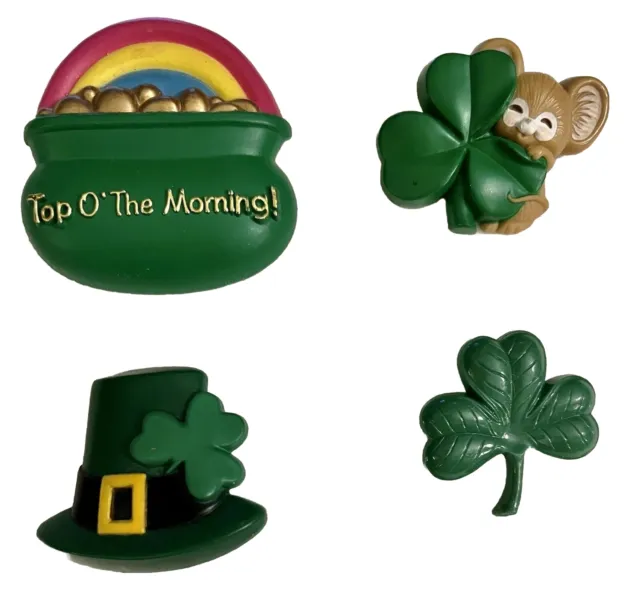 Lot of 4 Pins Vintage St. Patrick’s Day 80’s-90’s Clovers, Pot of Gold, Hat, +