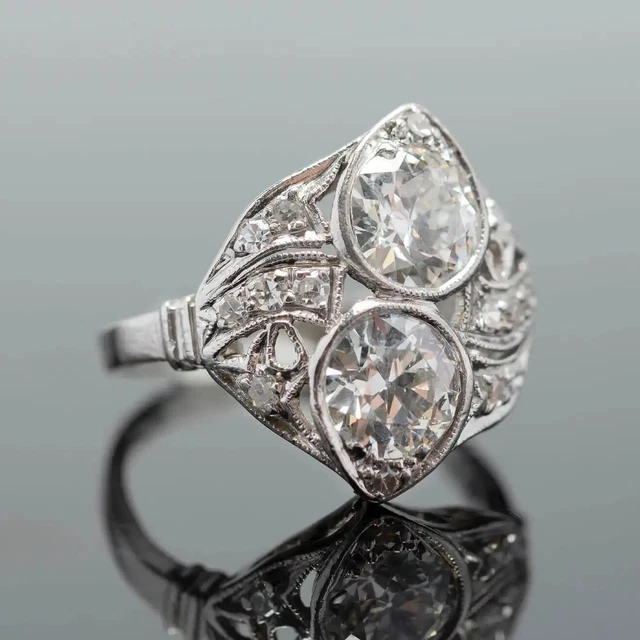 2.29 Ct Round Cut Lab-Created Diamond Victorian Filigree Two-Stone Vintage Rings