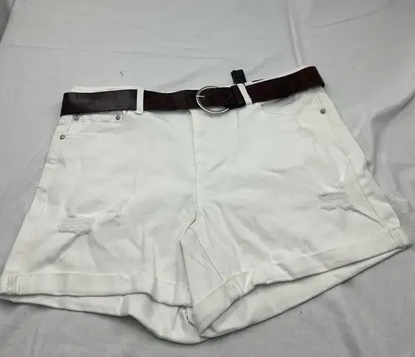 Dollhouse Dylan Jean Shorts Womens 16 Plus White Distressed Cuffed Belted New