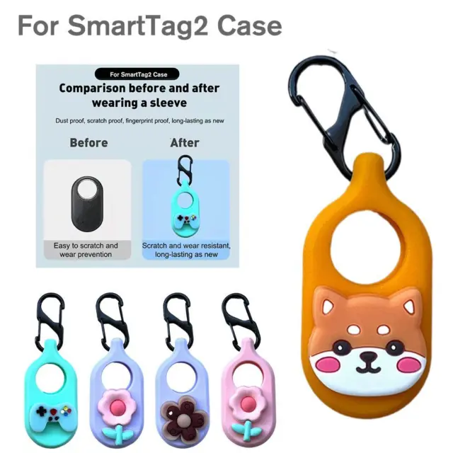 For Samsung Galaxy SmartTag 2 Holder Case Scratch Resistant Silicone  Protective Cover with Carabiner - Mint Green