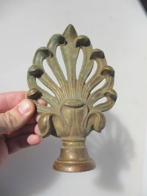 Victorian Brass Curtain Pole Rail End Antique Finial Old Rococo Feather Gilt x1