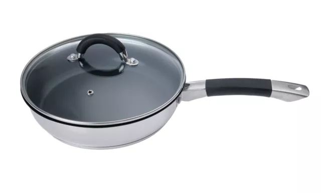 24cm Non-Stick Frying pan Stainless Steel Deep Saute' Pans with Lid