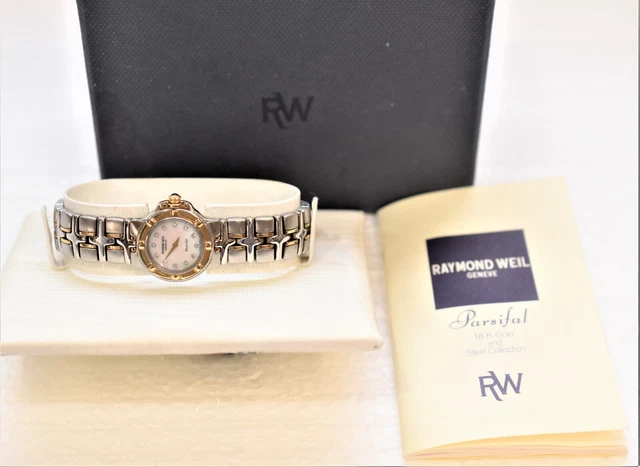 18K Gold Diamonds Geneva Raymond Weil MOP Parsifal Ladies Wrist Watch - 54cs