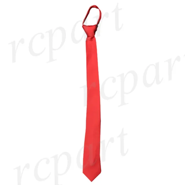 New Poly Men's ready knot zipper pre tied 2.5" skinny neck tie solid red formal