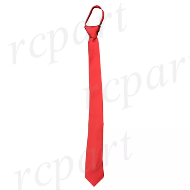 New Poly Men's ready knot zipper pre tied 2.5" skinny neck tie solid red formal