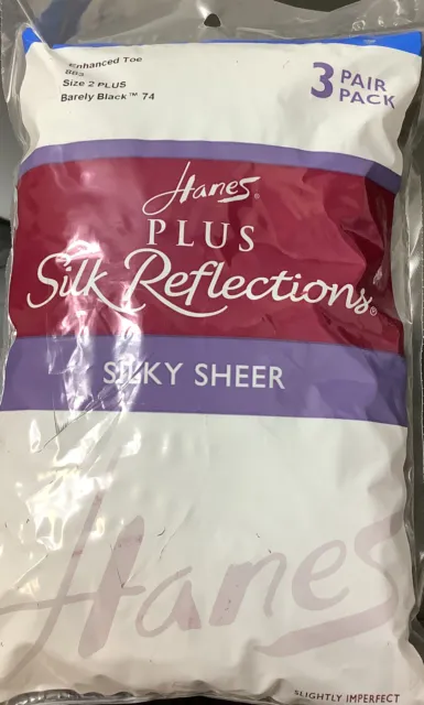 New Hanes Plus Silk Reflections Pantyhose Slightly Imperfect 3-Pair, Sz 2 Plus